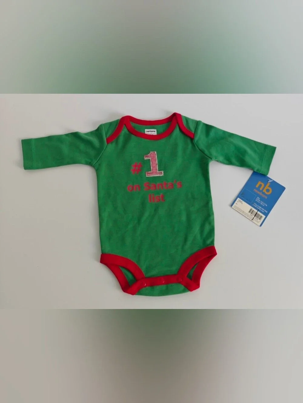 Carter's Green holiday Wiggle in Bodysuit NWT Newborn (5-8lbs) #1 On Santa's Lis